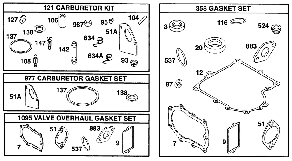 Gasket Sets Diagram and Parts List for 28C707-0118-XX  Briggs and Stratton Engine